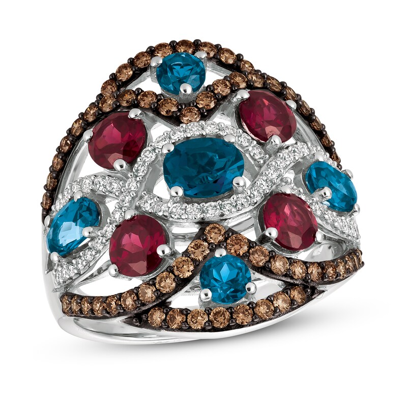 Le Vian Blue Topaz & Garnet Ring 3/4 ct tw Diamonds 14K Vanilla Gold