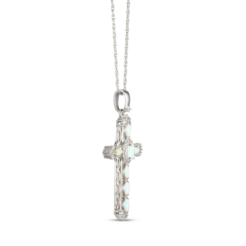 Main Image 2 of Lab-Created Opal & White Lab-Created Sapphire Cross Necklace Sterling Silver 18"