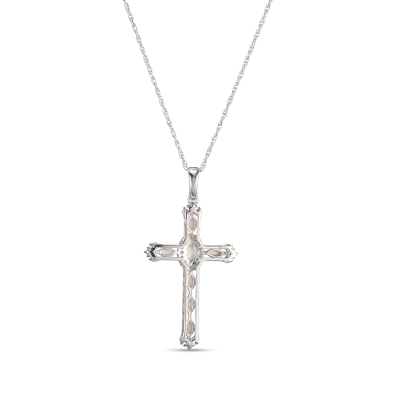Main Image 3 of Lab-Created Opal & White Lab-Created Sapphire Cross Necklace Sterling Silver 18"
