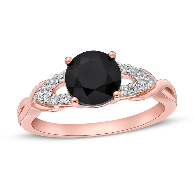 Black Onyx & White Lab-Created Sapphire Ring Round-Cut 10K Rose Gold
