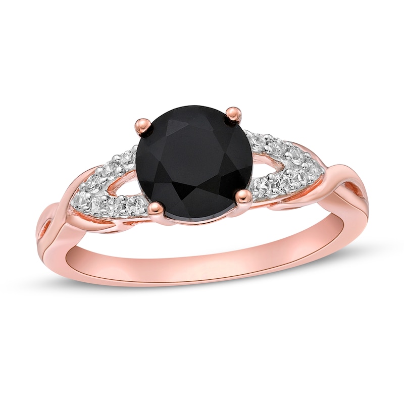 Main Image 1 of Black Onyx & White Lab-Created Sapphire Ring Round-Cut 10K Rose Gold