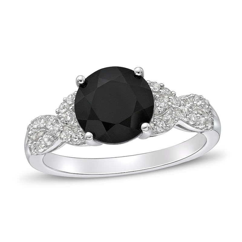 Main Image 1 of Black Onyx & White Lab-Created Sapphire Ring Sterling Silver