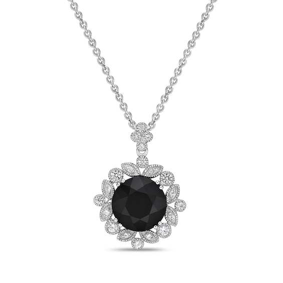 Black Onyx & White Lab-Created Sapphire Necklace Sterling Silver 18"