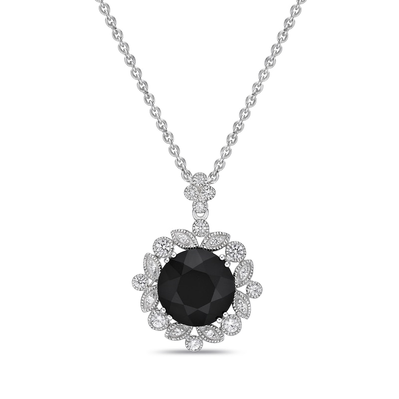 Main Image 1 of Black Onyx & White Lab-Created Sapphire Necklace Sterling Silver 18"