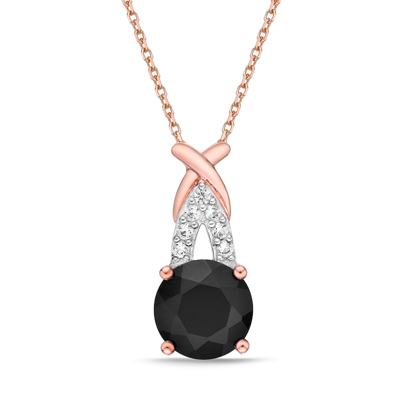 Black Onyx & White Lab-Created Sapphire Necklace 10K Rose Gold 18"