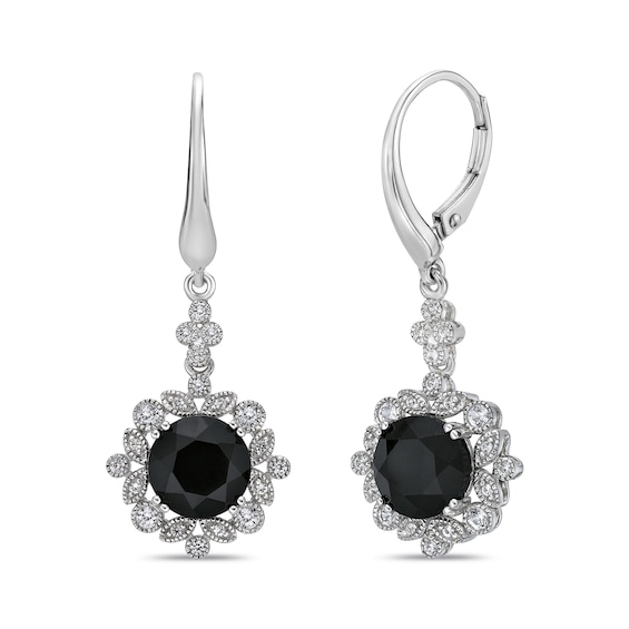 Black Onyx & White Lab-Created Sapphire Drop Earrings Sterling Silver