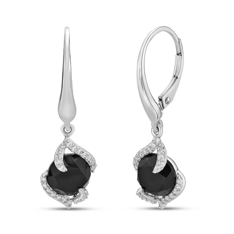 Black Onyx & White Lab-Created Sapphire Drop Earrings Sterling
