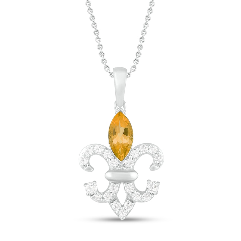 Main Image 1 of Citrine & White Lab-Created Sapphire Fleur-de-lis Necklace Marquise/Round-Cut Sterling Silver 18"