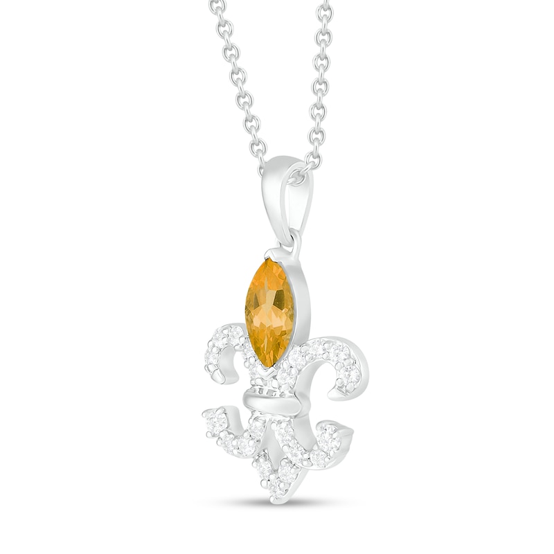 Main Image 2 of Citrine & White Lab-Created Sapphire Fleur-de-lis Necklace Marquise/Round-Cut Sterling Silver 18"
