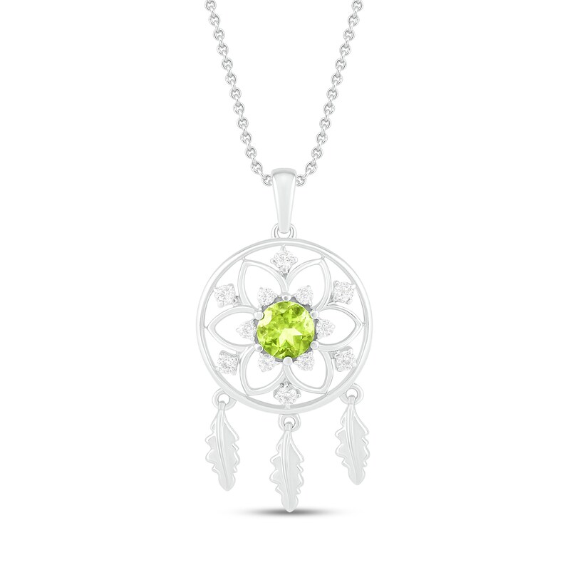 Main Image 1 of Peridot & White Lab-Created Sapphire Dreamcatcher Necklace Round-Cut Sterling Silver 18"
