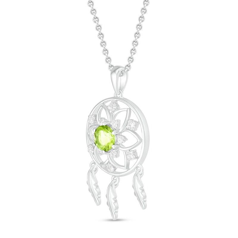 Main Image 2 of Peridot & White Lab-Created Sapphire Dreamcatcher Necklace Round-Cut Sterling Silver 18"