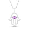 Thumbnail Image 1 of Amethyst & White Lab-Created Sapphire Hamsa Necklace Marquise/Round-Cut Sterling Silver 18"