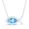 Thumbnail Image 1 of Blue Topaz & White Lab-Created Sapphire Fish Necklace Marquise/Round-Cut Sterling Silver 18"