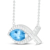 Thumbnail Image 2 of Blue Topaz & White Lab-Created Sapphire Fish Necklace Marquise/Round-Cut Sterling Silver 18"