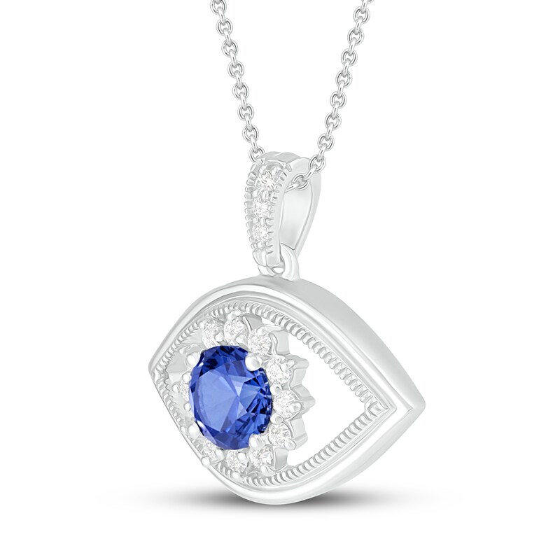 Main Image 2 of Blue/White Lab-Created Sapphire Evil Eye Necklace Round-Cut Sterling Silver 18"