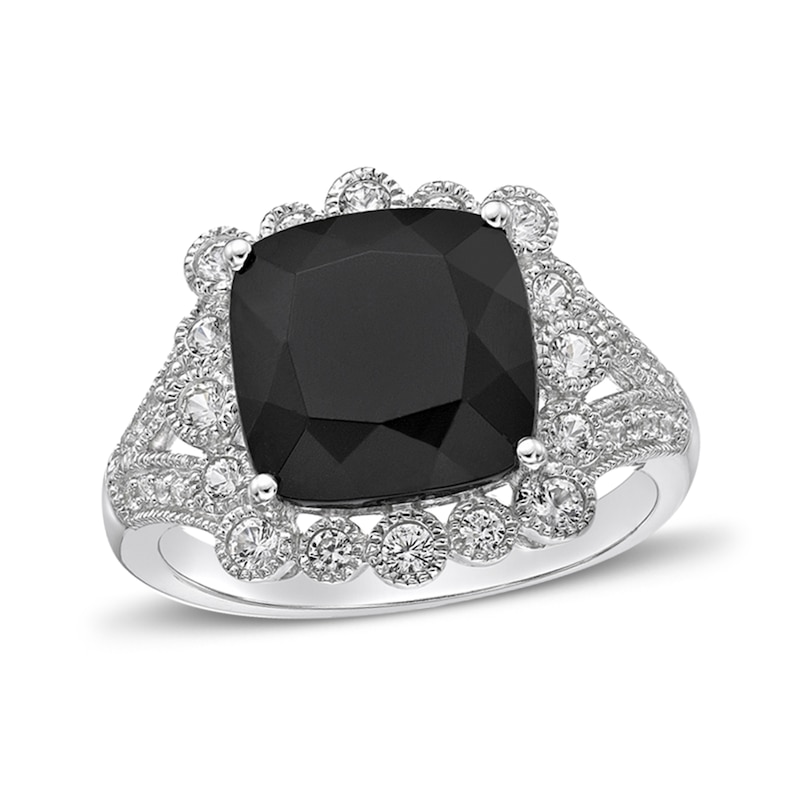 Black Onyx & White Lab-Created Sapphire Ring Sterling Silver