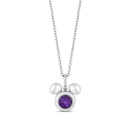 Disney Treasures Mickey Mouse Amethyst & Diamond Necklace Sterling Silver 17&quot;