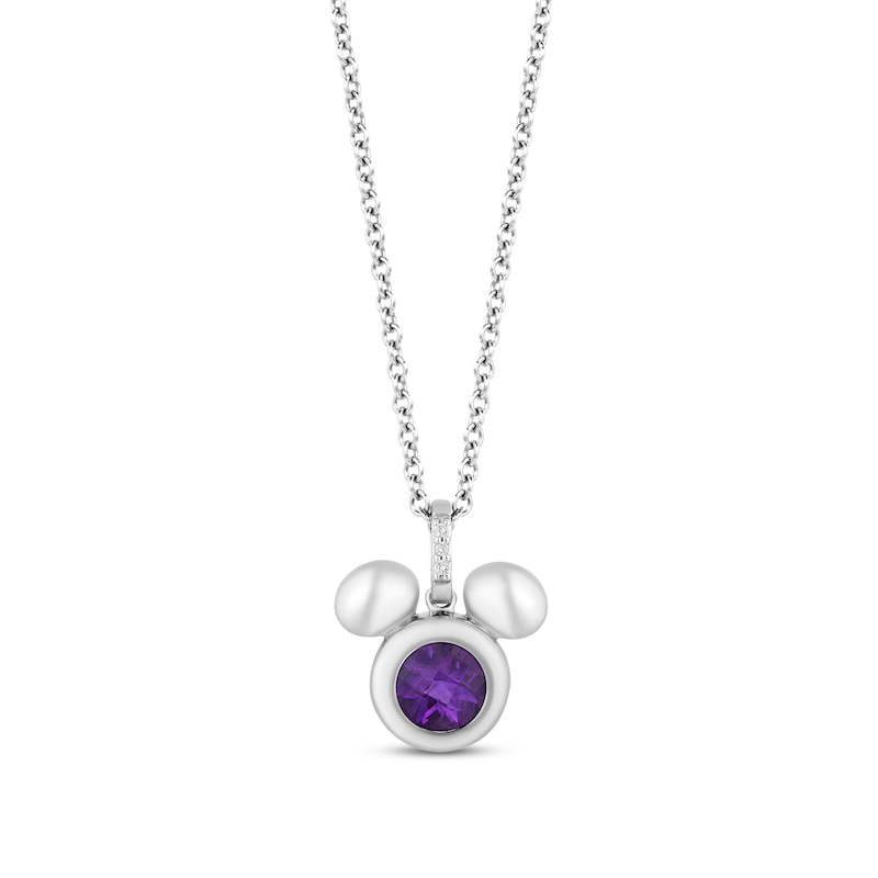 Disney Treasures Mickey Mouse Amethyst & Diamond Necklace Sterling Silver 17"