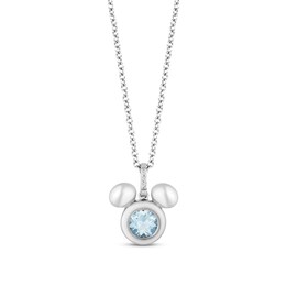Disney Treasures Mickey Mouse Aquamarine & Diamond Necklace Sterling Silver 17&quot;