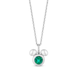 Disney Treasures Mickey Mouse Lab-Created Emerald & Diamond Necklace Sterling Silver 17&quot;