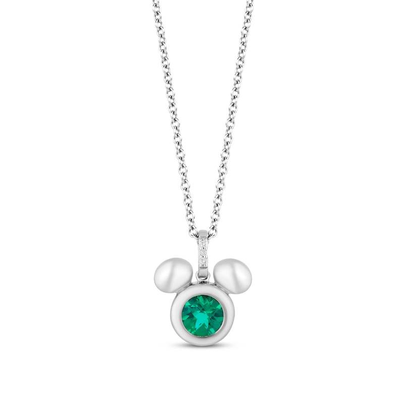 Disney Treasures Mickey Mouse Lab-Created Emerald & Diamond Necklace Sterling Silver 17"