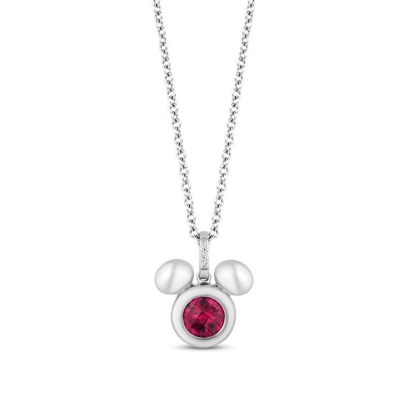 Disney Treasures Mickey Mouse Lab-Created Ruby & Diamond Necklace Sterling Silver 17"