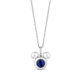 Disney Treasures Mickey Mouse Blue Lab-Created Sapphire & Diamond Necklace Sterling Silver 17&quot;