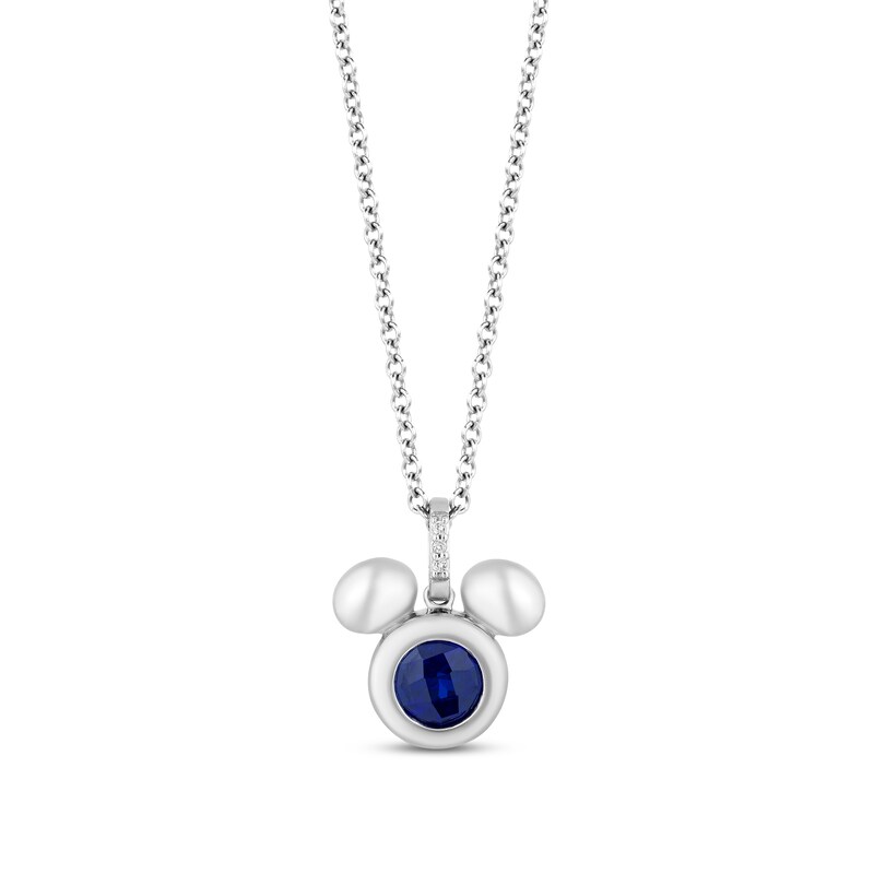 Disney Treasures Mickey Mouse Blue Lab-Created Sapphire & Diamond Necklace Sterling Silver 17"