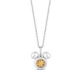 Disney Treasures Mickey Mouse Citrine & Diamond Necklace Sterling Silver 17&quot;