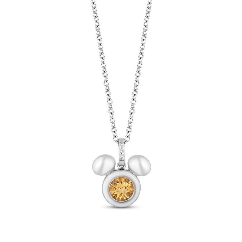 Disney Treasures Mickey Mouse Citrine & Diamond Necklace Sterling Silver 17"