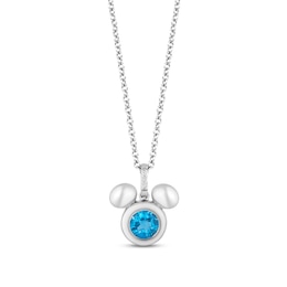 Disney Treasures Mickey Mouse Swiss Blue Topaz & Diamond Necklace Sterling Silver 17&quot;