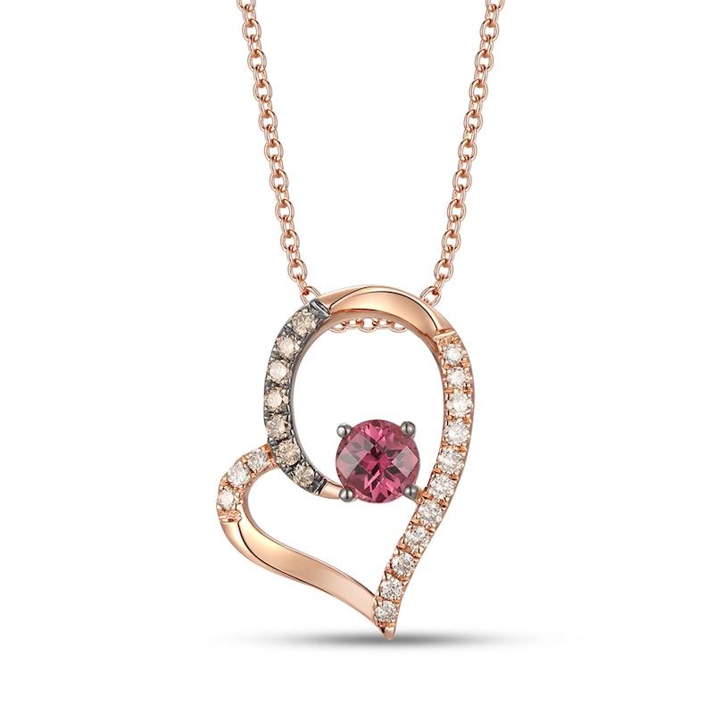 Main Image 1 of Le Vian Rhodolite & Diamond Heart Necklace 1/4 ct tw 14K Strawberry Gold 18"
