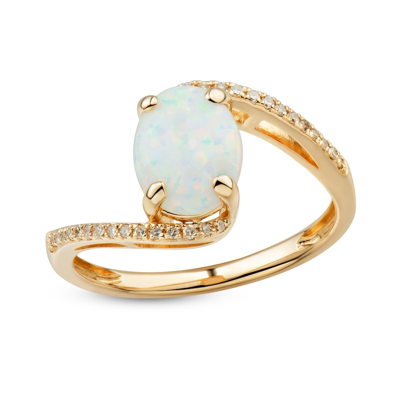 Main Image 1 of Lab-Created Opal Ring 1/10 ct tw Diamonds 10K Yellow Gold