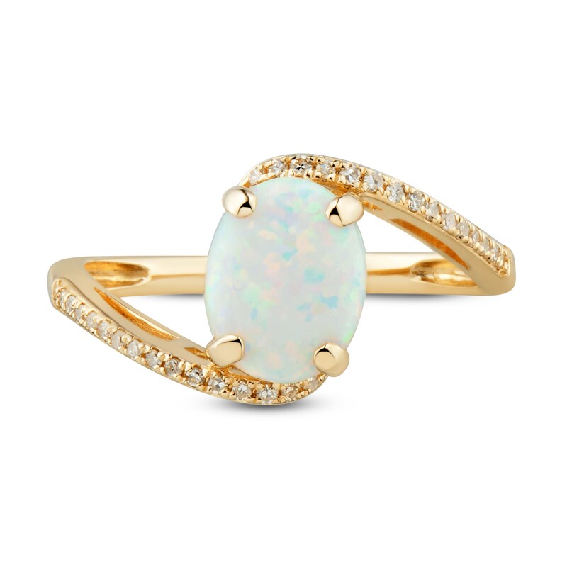 Main Image 3 of Lab-Created Opal Ring 1/10 ct tw Diamonds 10K Yellow Gold