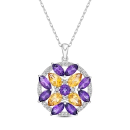 Amethyst/Citrine/White Lab-Created Sapphire Necklace Sterling Silver 18"
