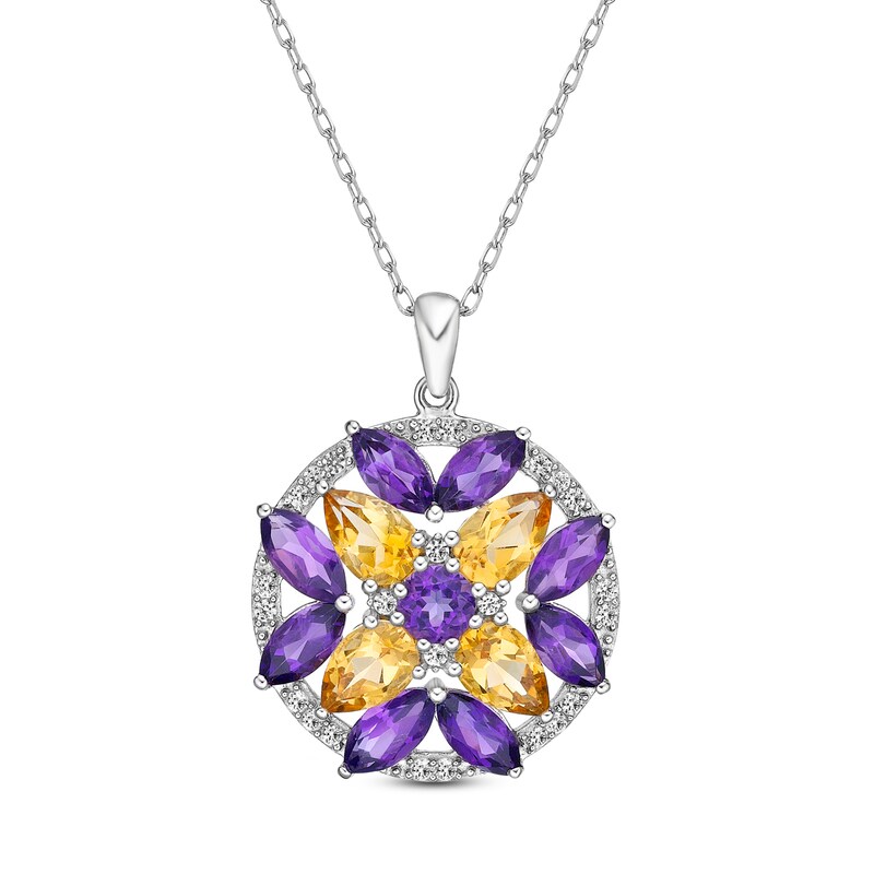 Main Image 1 of Amethyst/Citrine/White Lab-Created Sapphire Necklace Sterling Silver 18"