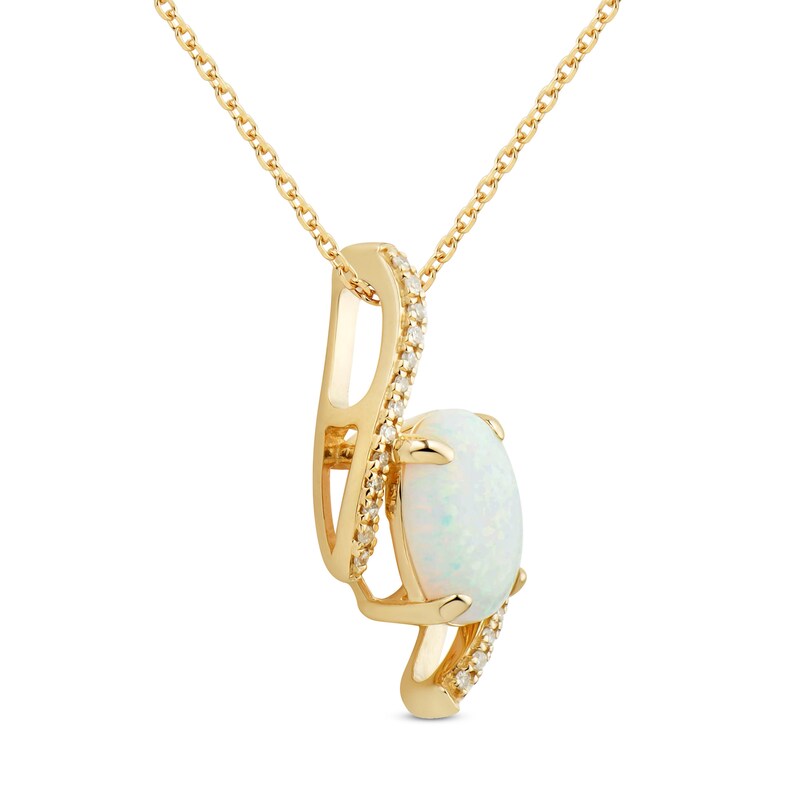 Main Image 2 of Lab-Created Opal Necklace 1/15 ct tw Diamonds 10K Yellow Gold 18"