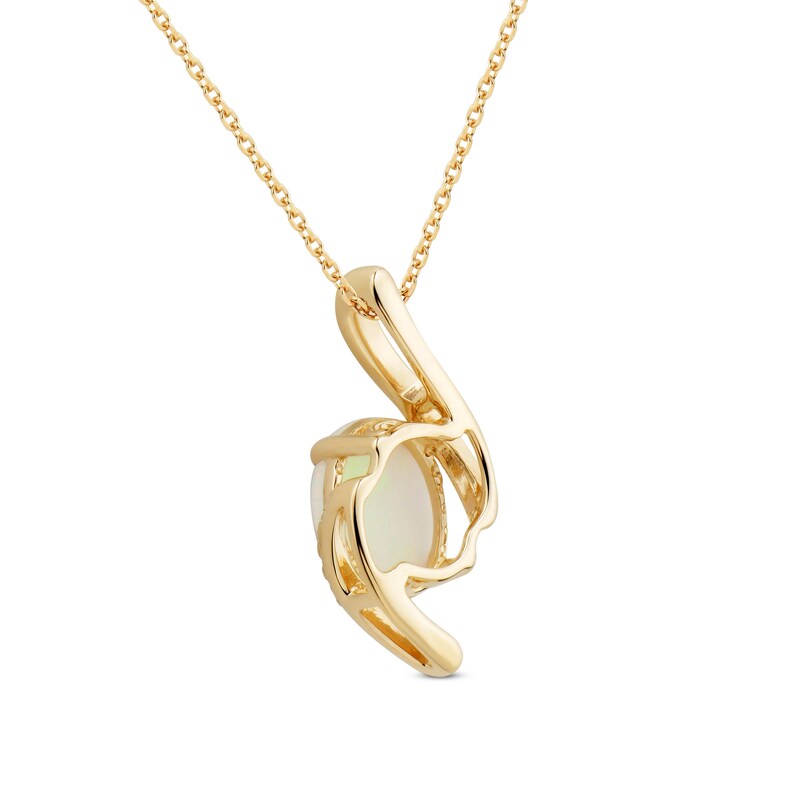 Main Image 3 of Lab-Created Opal Necklace 1/15 ct tw Diamonds 10K Yellow Gold 18"