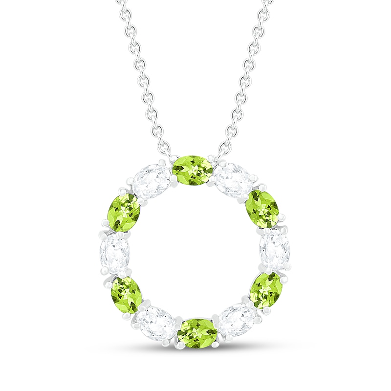 Main Image 1 of Peridot & White Lab-Created Sapphire Circle Necklace Sterling Silver 18"