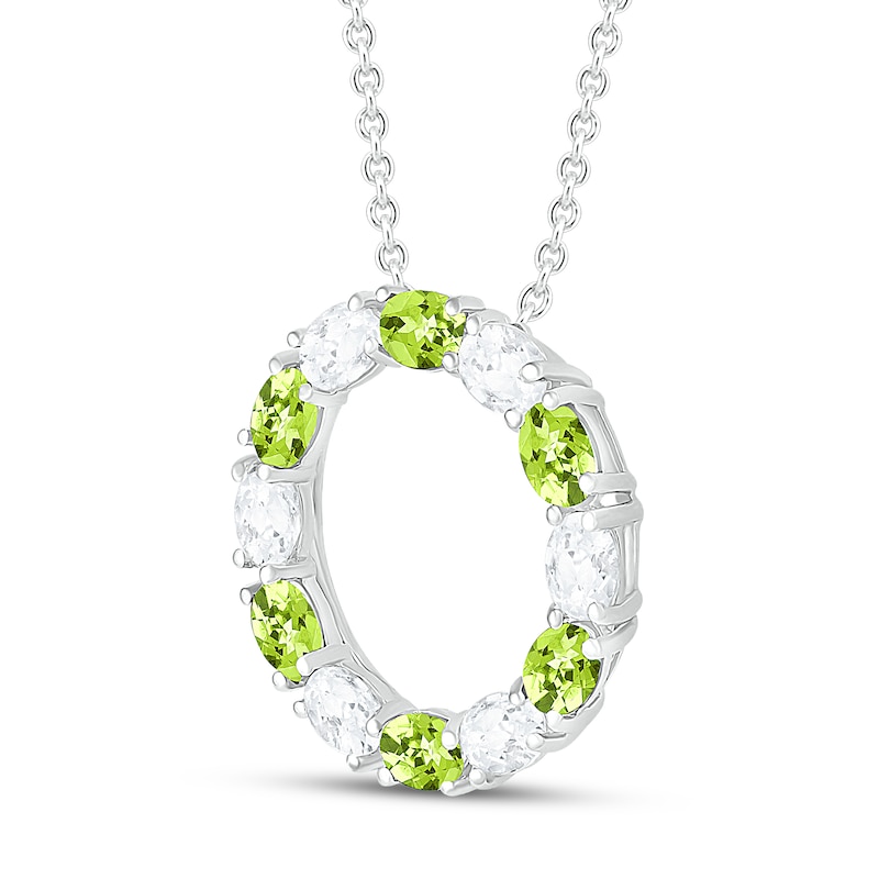 Main Image 2 of Peridot & White Lab-Created Sapphire Circle Necklace Sterling Silver 18"