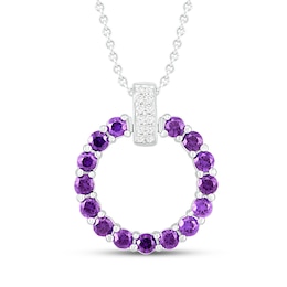 Amethyst & White Lab-Created Sapphire Circle Necklace Sterling Silver 18"