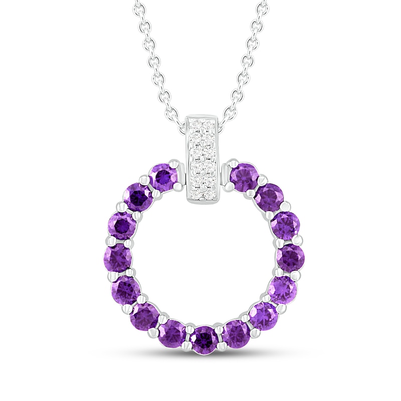 Main Image 1 of Amethyst & White Lab-Created Sapphire Circle Necklace Sterling Silver 18"