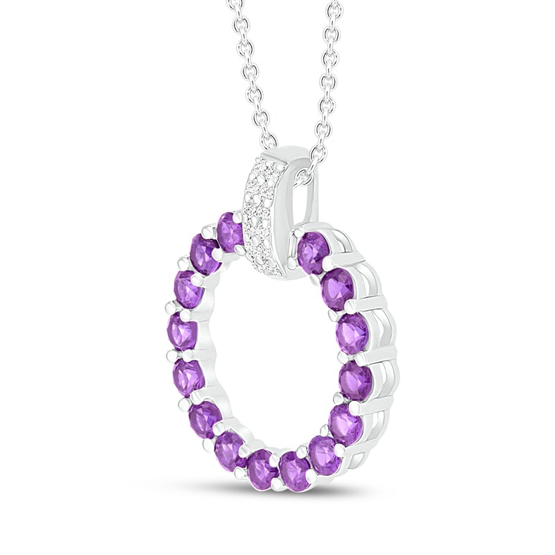 Main Image 2 of Amethyst & White Lab-Created Sapphire Circle Necklace Sterling Silver 18"