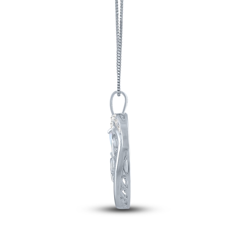 Main Image 2 of Lab-Created Opal & White Lab-Created Sapphire Mom/Heart Necklace Sterling Silver 18"