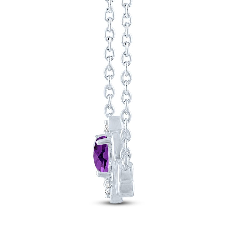 Main Image 2 of Amethyst & White Lab-Created Sapphire Heartbeat/Mom Necklace Sterling Silver 18"