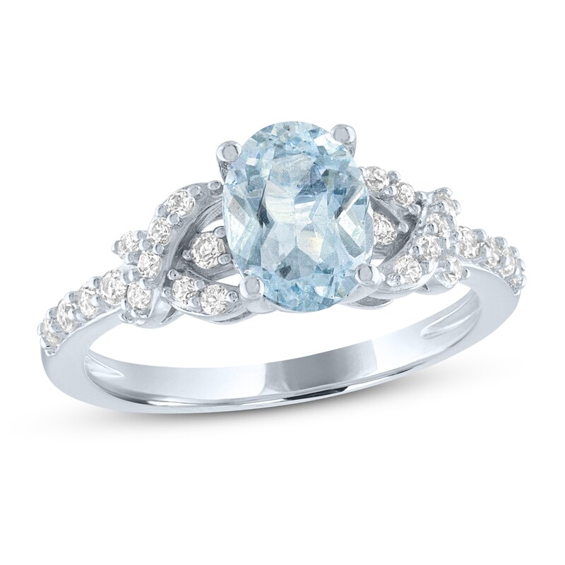 Aquamarine & White Lab-Created Sapphire Ring Sterling Silver