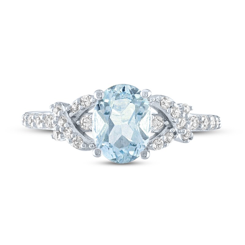 Aquamarine & White Lab-Created Sapphire Ring Sterling Silver