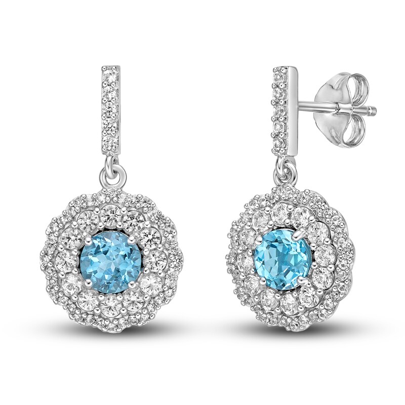 Swiss Blue Topaz & White Lab-Created Sapphire Dangle Earrings Sterling Silver