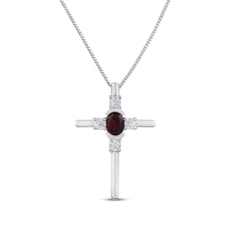 Garnet & White Lab-Created Sapphire Cross Necklace Sterling Silver 18&quot;