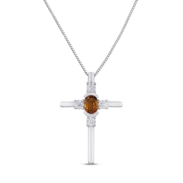 Citrine & White Lab-Created Sapphire Cross Necklace Sterling Silver 18&quot;